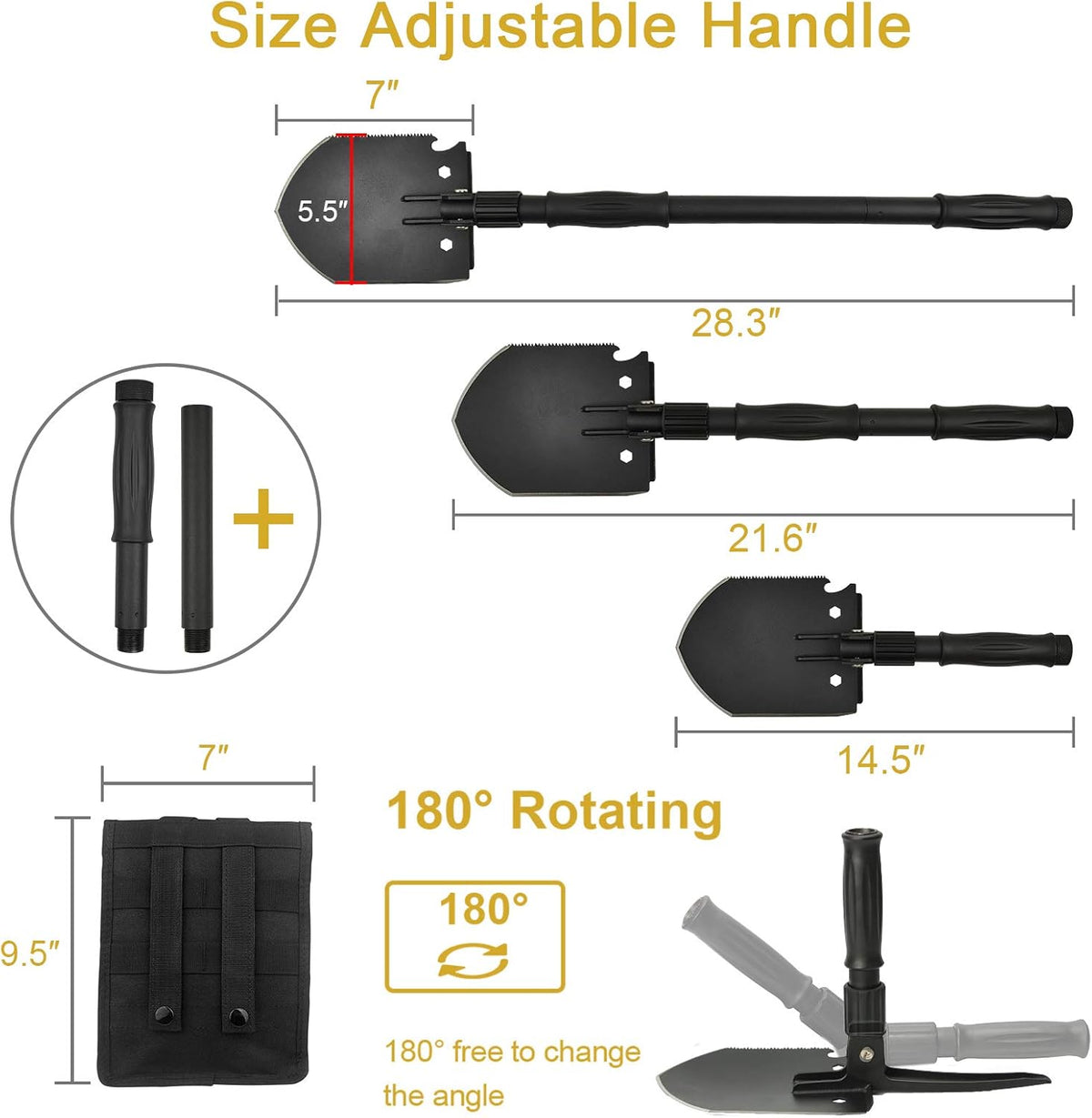 Survival Shovel, (28.3'') Camping Folding Shovel, Military Spade Multitool, Tactical Trench Tool