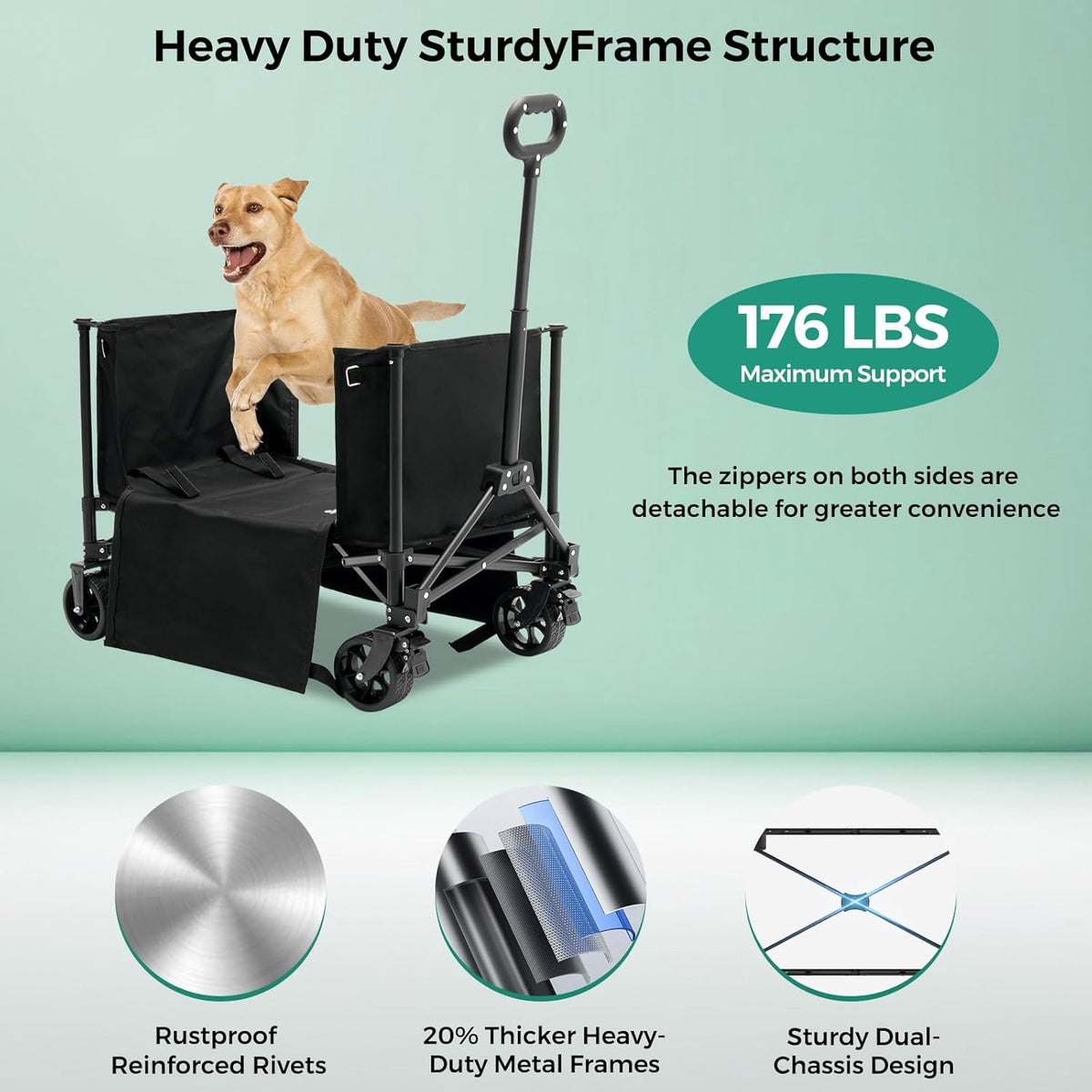 SUNNYFEEL Wagon Cart Foldable, Standard Borderless Version Collapsible Wagon with 220 LBS Max Load