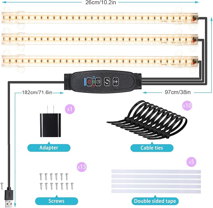 10.2''Grow Light Strips, LED Grow Lamps for Indoor Plants Full Spectrum 3000K, Plant Light Strips