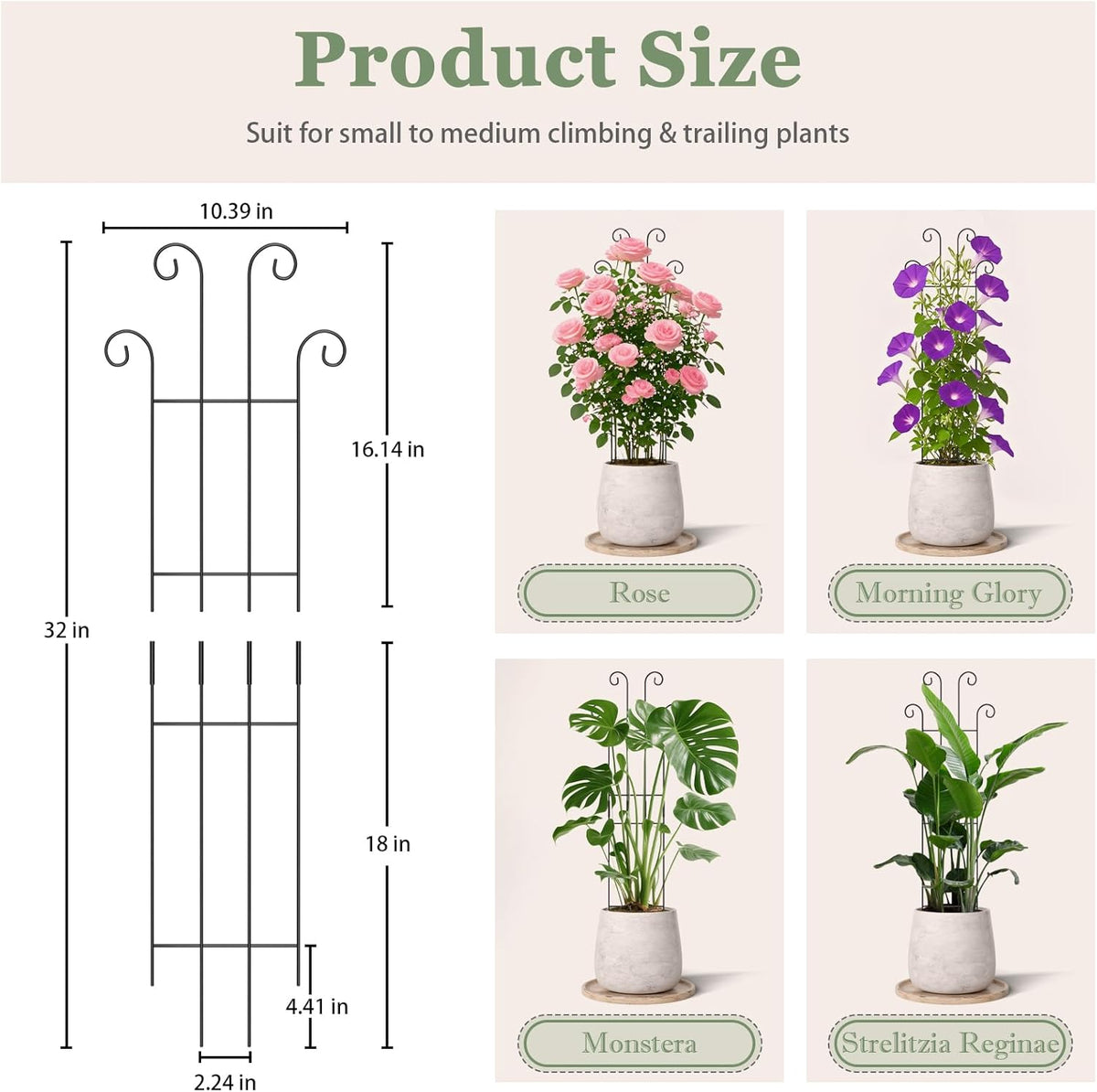 2 Set 32'' Taller Plant Trellis for Climbing Plants Indoors & Outdoor, Garden Metal Trellis Plant