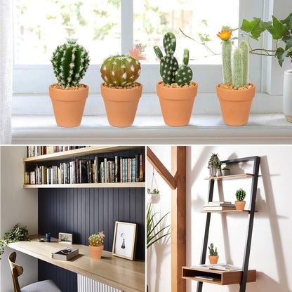 Oairse Mini Artificial Cactus Plants in Terracotta Pots 4 Pcs Potted Faux Succulents in Pots Fake