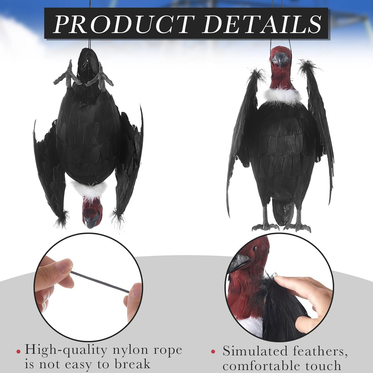 Tenceur 1 Piece Faux Vulture Effigy 18'' Large Fake Vulture Decoys Simulated Full Feathered