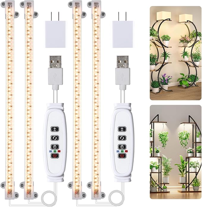 Two Strip Growing Lamp for Indoor Plants, 3500K Full Spectrum LED Grow Light Strips with Auto