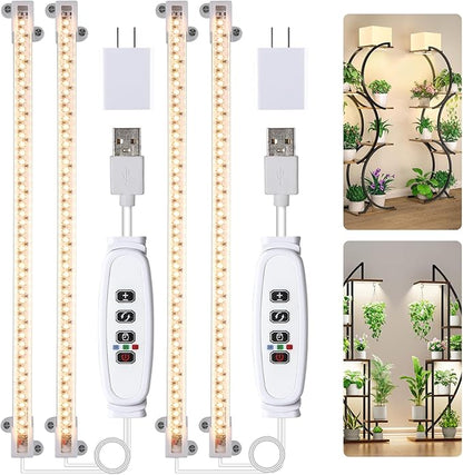 Two Strip Growing Lamp for Indoor Plants, 3500K Full Spectrum LED Grow Light Strips with Auto