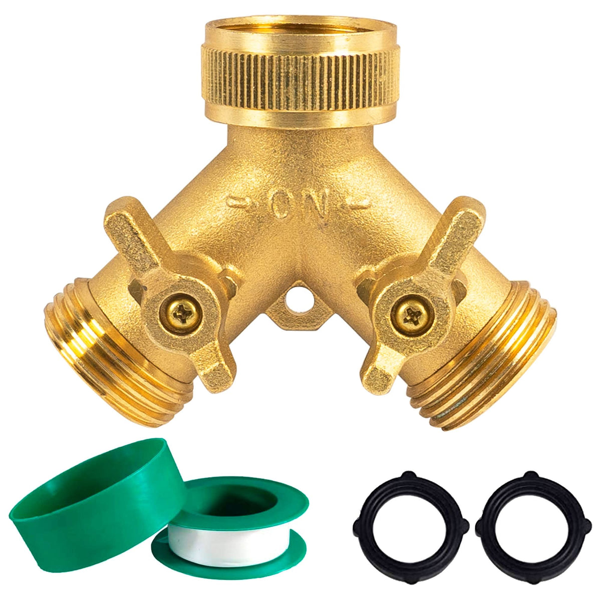 Hourleey Brass Garden Hose Splitter (2 Way), Solid Brass Hose Y Splitter 2 Valves with 2 Extra