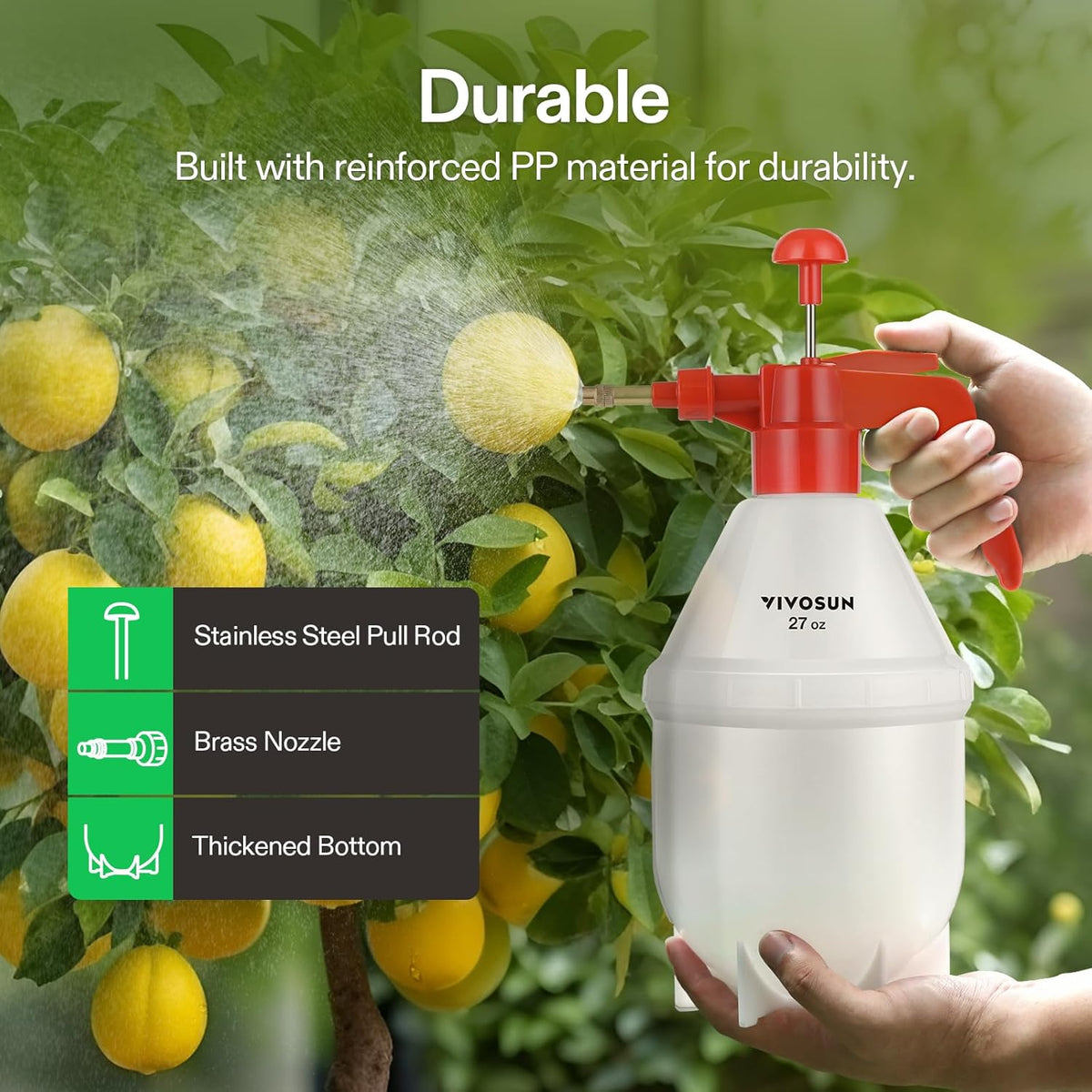 VIVOSUN 27oz Pump Sprayer, Handheld Garden Water Sprayer Bottle with Adjustable Brass Nozzle, for