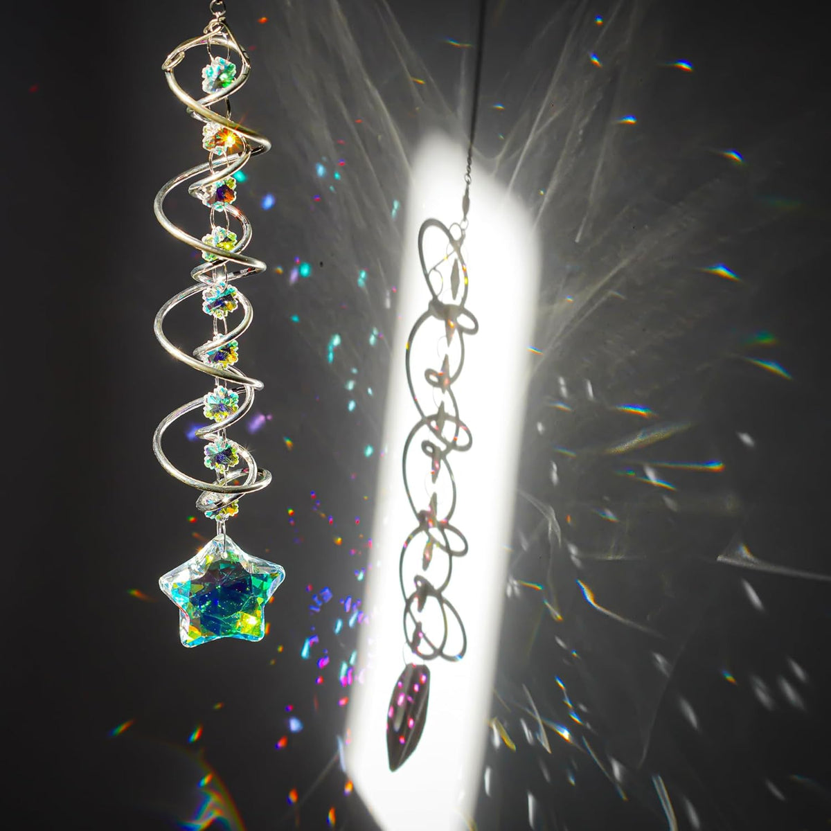 H&D HYALINE & DORA 21inch Crystal Suncatcher for Window Hanging Double-Spiral Design Gazing Ball
