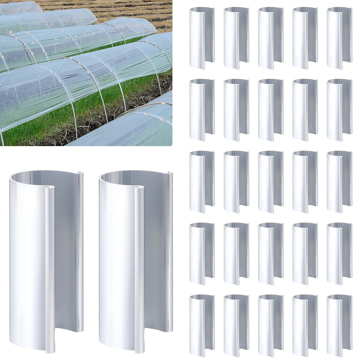25 Pcs Aluminum Greenhouse Clamps, 1.25 x 3 Inch, Row Covers, Dog Beds, Quilting Frames Shelters