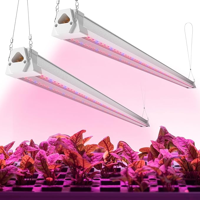 FREELICHT 2 Pack 4FT LED Grow Light, 40W (250W Equivalent), Red Blue (660nm+460nm) Full Spectrum