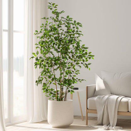 Artificial Ficus Tree Indoor 6ft, Large Potted Faux Tree with Realistic Silk Leaves & Trunk for
