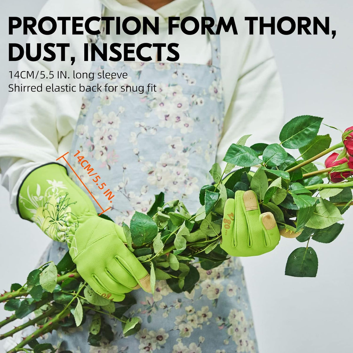 Vgo... 1-Pair Ladies' Synthetic Leather Gardening Gloves, Long Sleeves Gauntlet, Breathable & Grip
