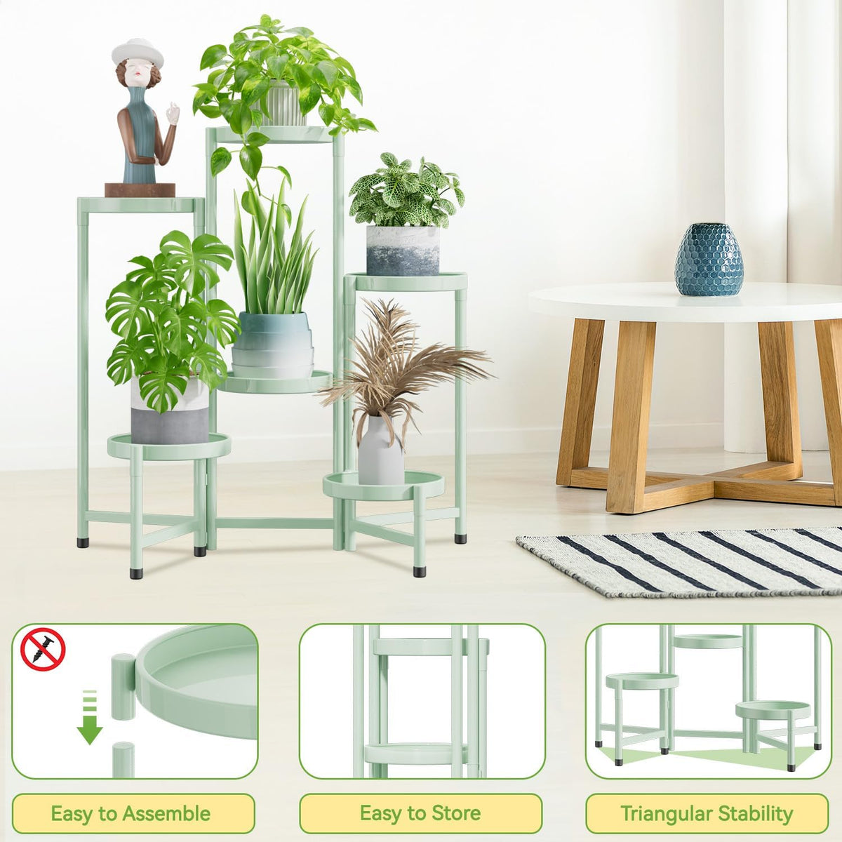 iDavosic.ly Plant Stand Indoor Outdoor, 6 Tier Corner Metal Flower Display Holder Shelf, Folding