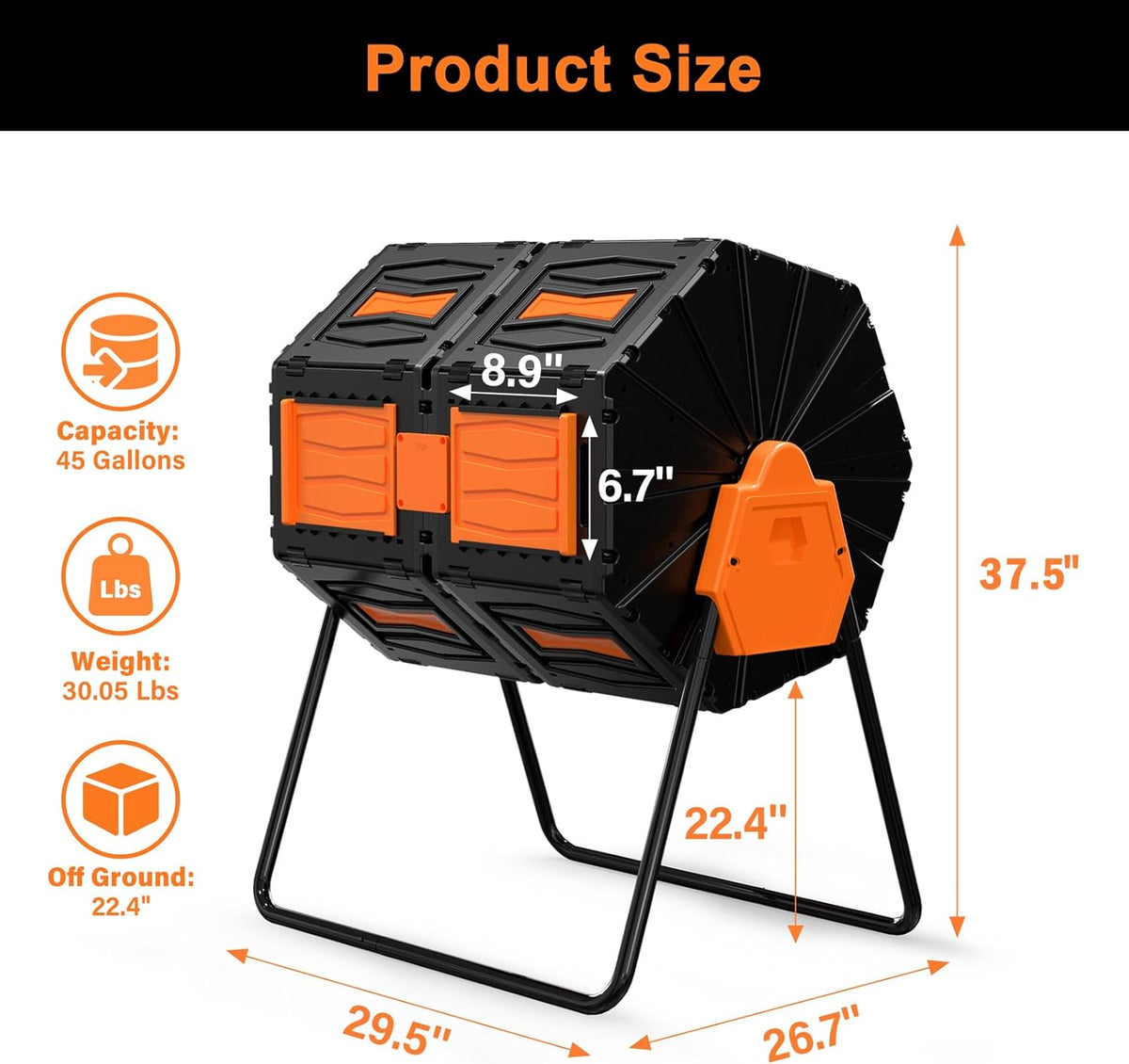 Compost Tumbler, Easy Assemble & Efficient Outdoor Compost Bin, 45 Gallon/170 Liter Large Dual