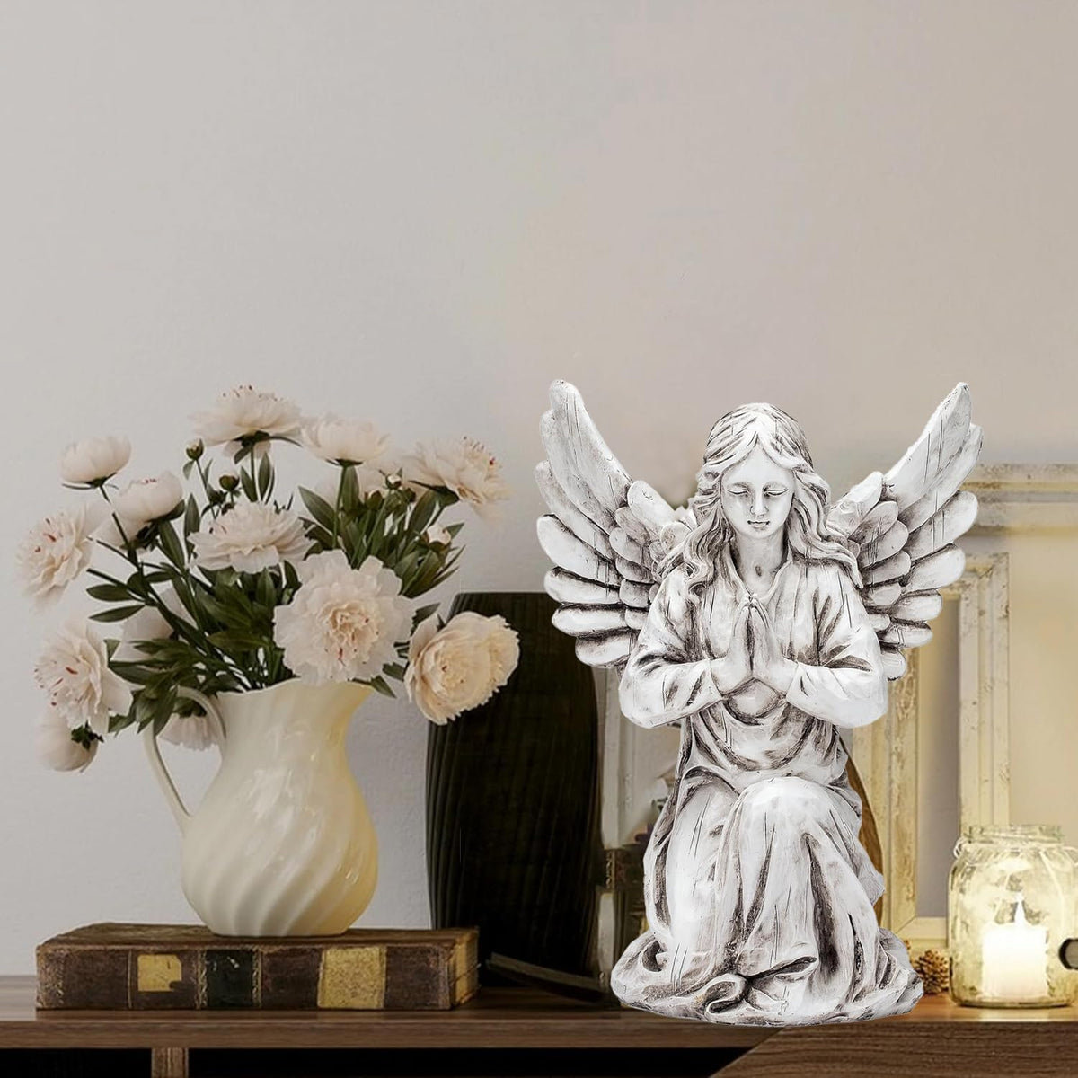 Praying Angel Garden Statue – Outdoor Kneeling Angel Figurine for Yard, Patio, Memorial Decor