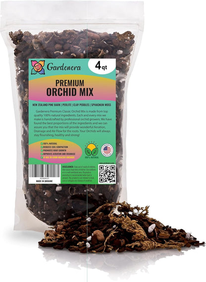 Organic Premium Orchid Soil Mix by Gardenera - Hand Mixed Classic Sphagnum Moss Potting Soil Mix