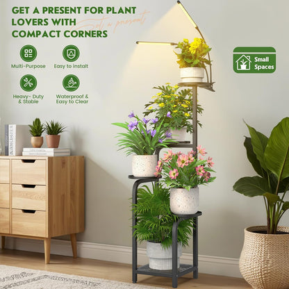 TOSKING 48" Tall Plant Stand with Grow Lights - 5-Tier Corner Plant Shelf with LED Full Spectrum