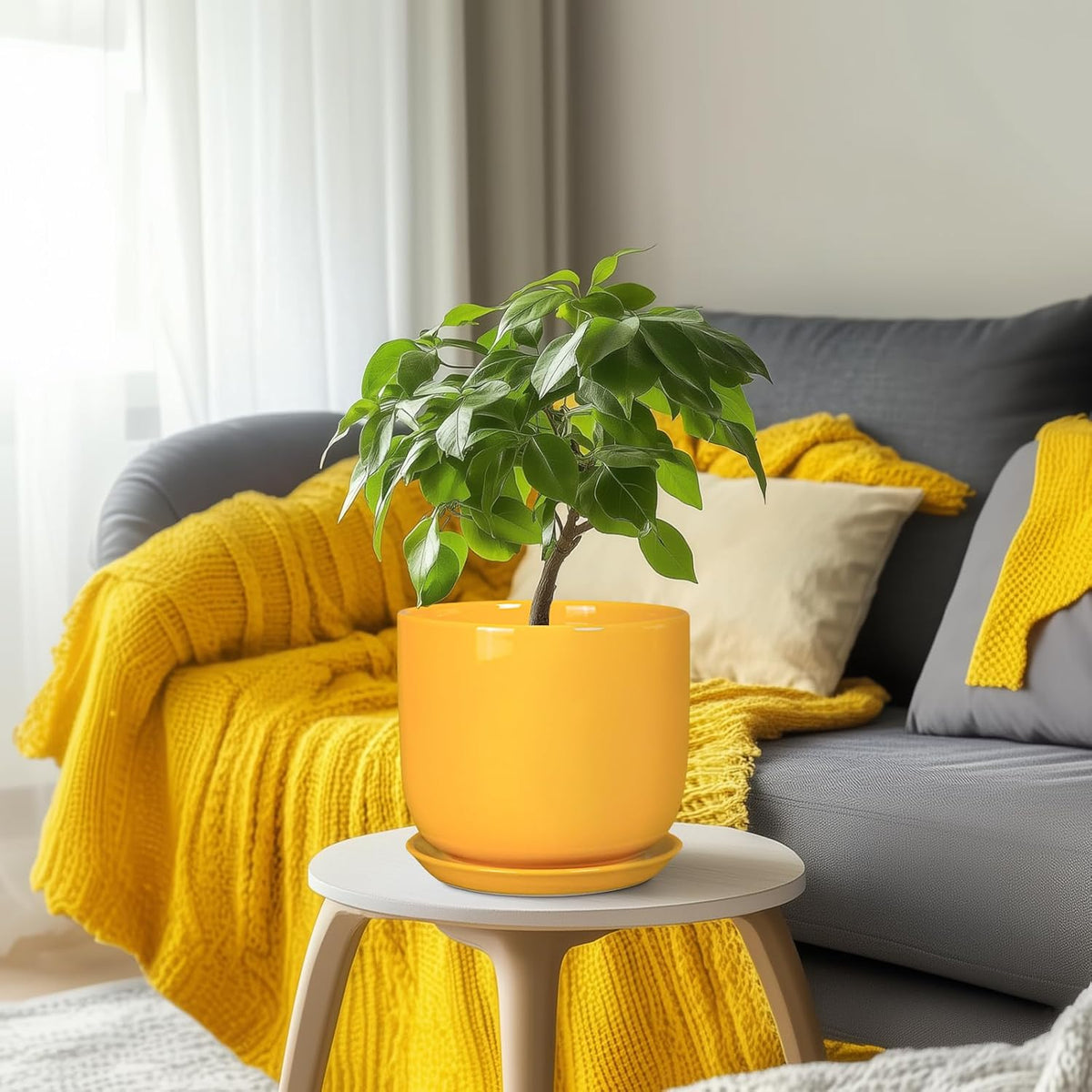 Ceramic Plant Pot 8 Inch - Decorative Modern Round Indoor Planter for Plants Flowers with Drainage