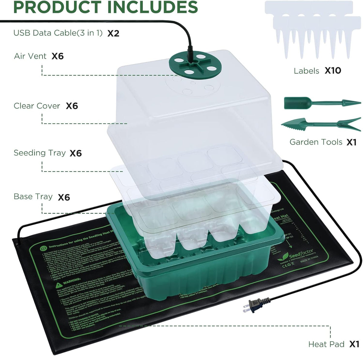 Seedfactor 7-Pack Seed Starter Kit with Grow Light (12 Cells per Tray), Plant Germination Trays