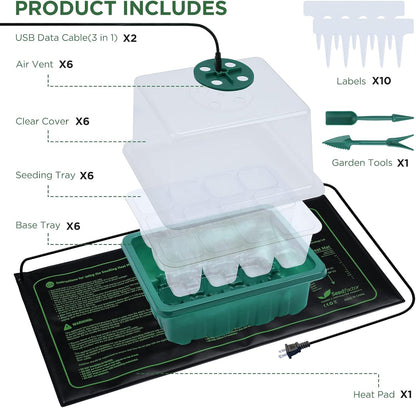 Seedfactor 7-Pack Seed Starter Kit with Grow Light (12 Cells per Tray), Plant Germination Trays