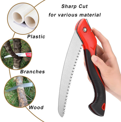 8 Inch Heavy Duty Pruning Saw, Folding Hand Saw with SK5 Curved Blade, Triple-cut Razor Teeth Used