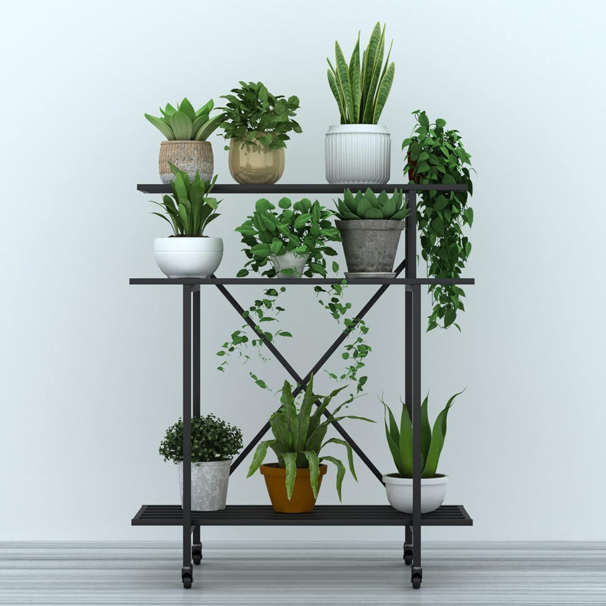 Zhongma 3 Tier Sturdy Plant Stand with Wheels, Heavy Duty Plant Holder for Home Indoor and Outdoor