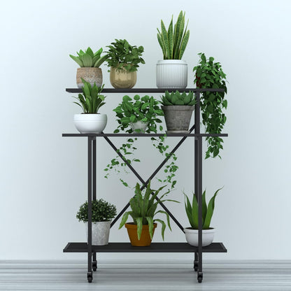 Zhongma 3 Tier Sturdy Plant Stand with Wheels, Heavy Duty Plant Holder for Home Indoor and Outdoor