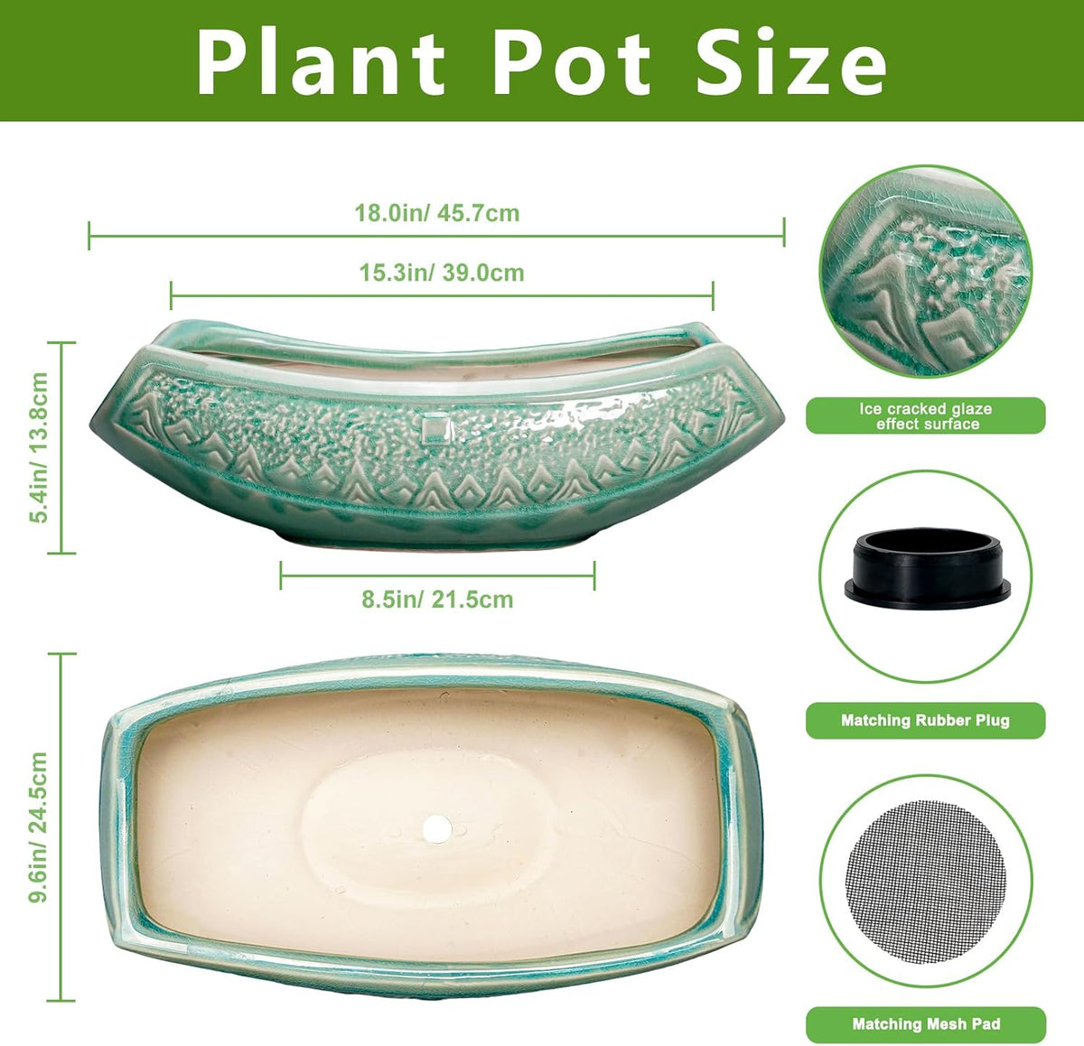 Bonsai Tree Pot - 18 Inch Ceramic Succulent Pots for Indoor Outdoor, Large Bonsai Planter with