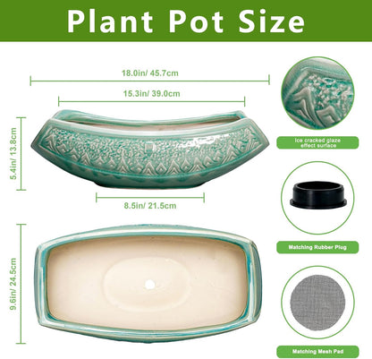 Bonsai Tree Pot - 18 Inch Ceramic Succulent Pots for Indoor Outdoor, Large Bonsai Planter with