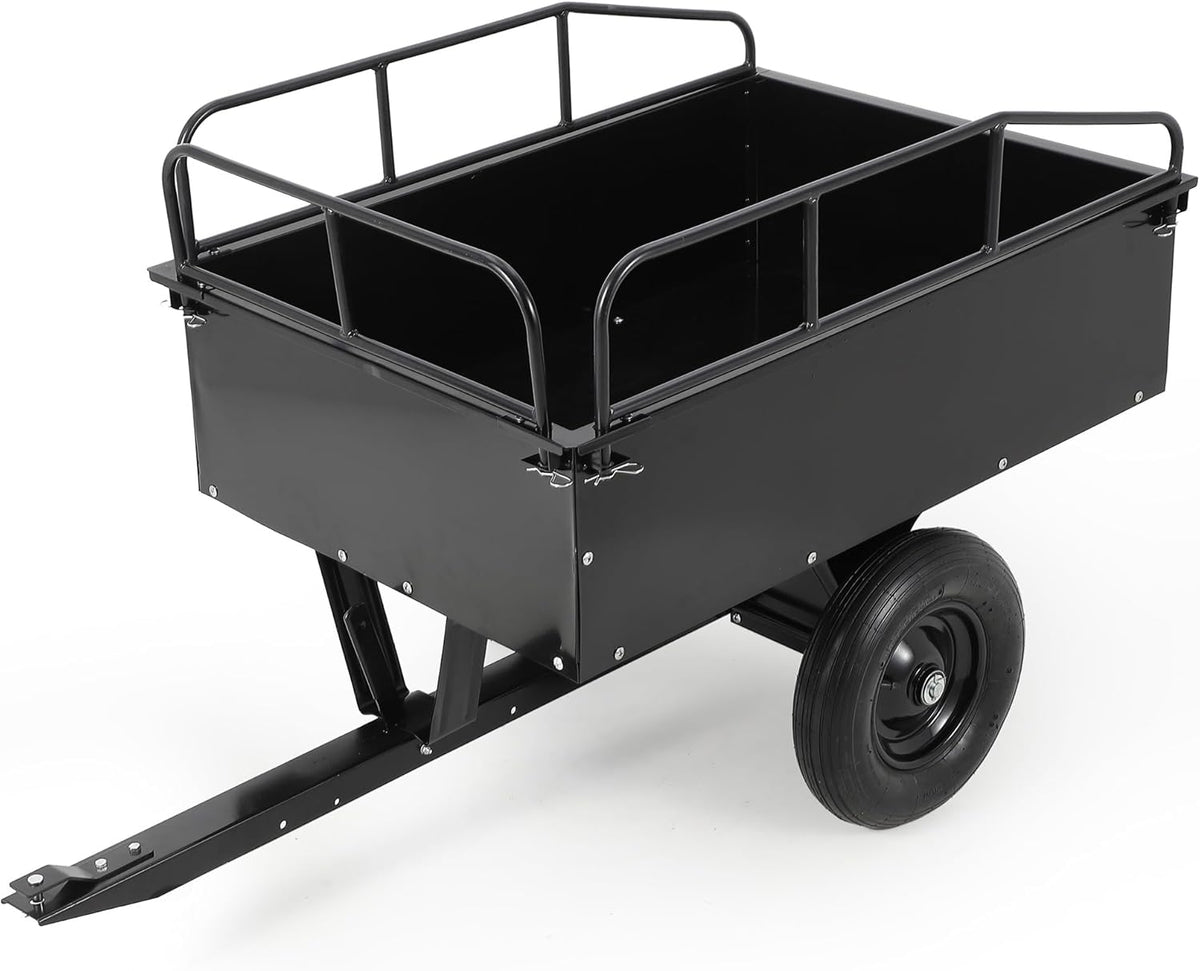 Heavy Duty ATV Dump Cart, 750 lbs Tow Behind Garden Utility Trailer with Removable Sides, Pull