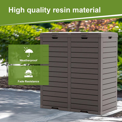 62 Gallon Outdoor Trash Can with Tiered Lid and Drip Tray,Waterproof Resin Waste Bin