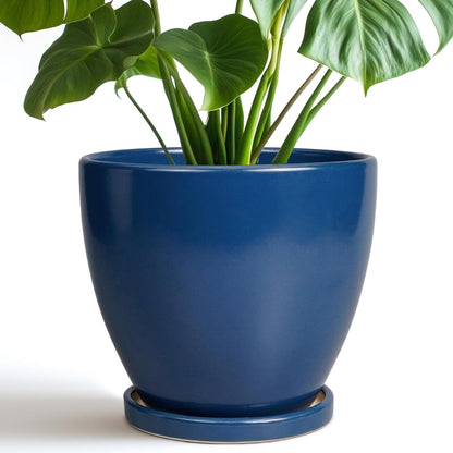 Ceramic Plant Pot - 8 Inch Planter for Indoor Outdoor Plants, Round Flower Pots with Drainage and