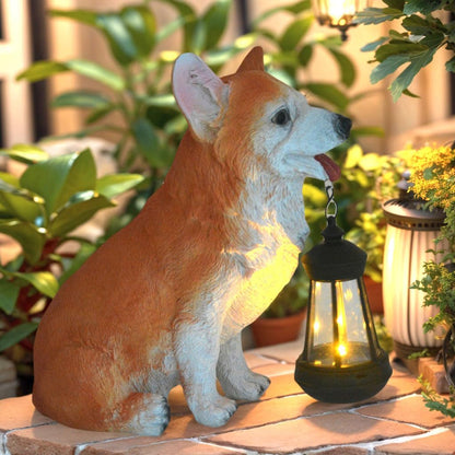 Dog Solar Statues Cute Corgi Solar Light for Outdoor Garden Halloween Decorations Christmas Decor