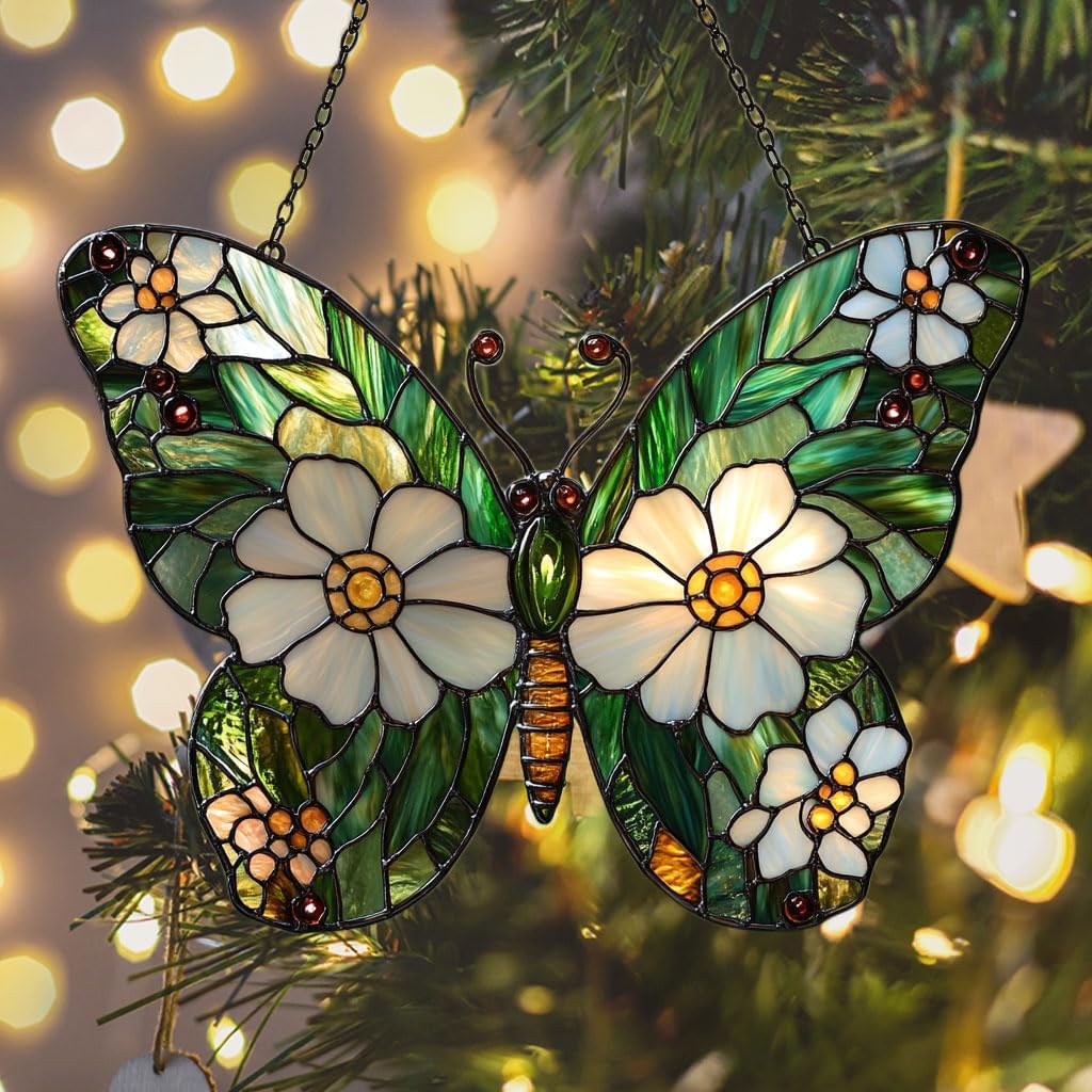Daisy Fresh Butterfly Acrylic Suncatcher Stained Glass Effect Window Car Hanging Christmas Ornament