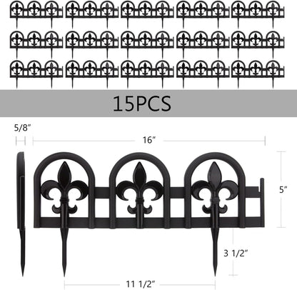 Evelyne Black Garden Border Plastic Edging: Wrought Iron Design - 15pcs Black Yard Landscaping