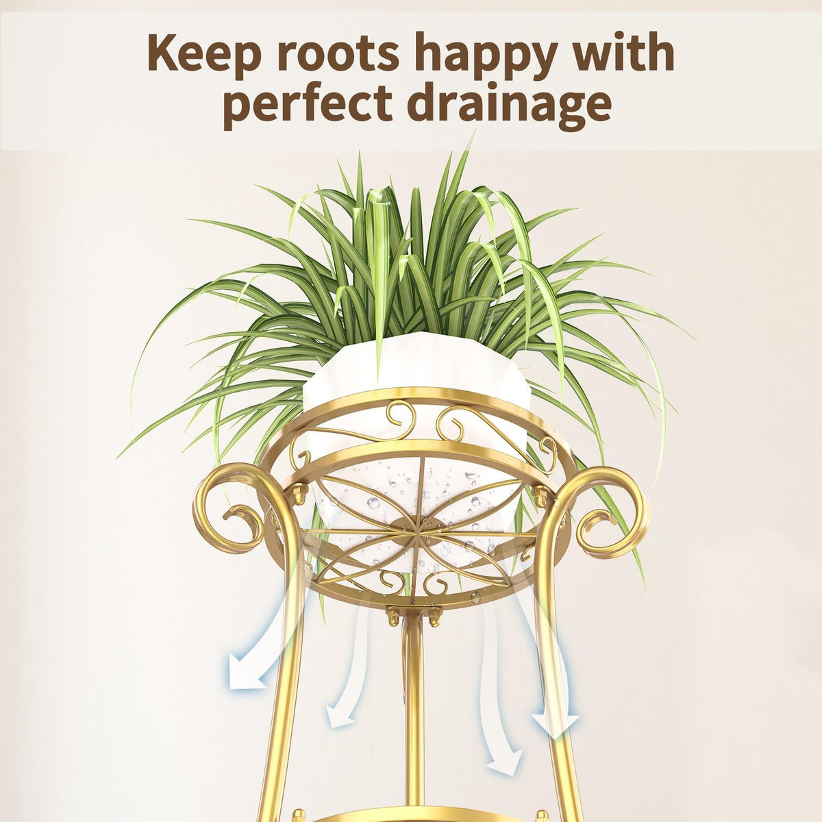 LASZOLA 3 Tier Gold Metal Plant Stand for Multiple Large Planters Indoor Outdoor Organizer, Heavy