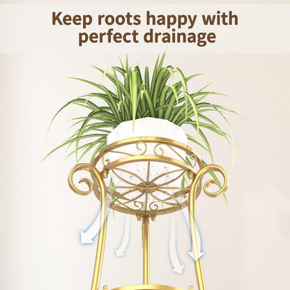 LASZOLA 3 Tier Gold Metal Plant Stand for Multiple Large Planters Indoor Outdoor Organizer, Heavy