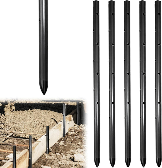 5PCS 17 Inch Round Steel Concrete Form Stakes with Holes Heavy Duty Rebar Stakes Concrete Pins for
