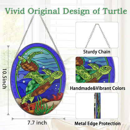 Hanging Ornament, Sea Turtle Stained Glass Window Hangings Suncatcher, 10 inches, Multicolored