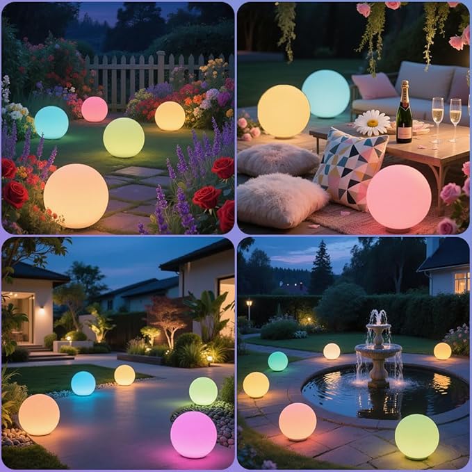 8-in Solar Globe Light Outdoor, Waterproof Solar Ball Light for Outside w/Remote, 16 RGB Color