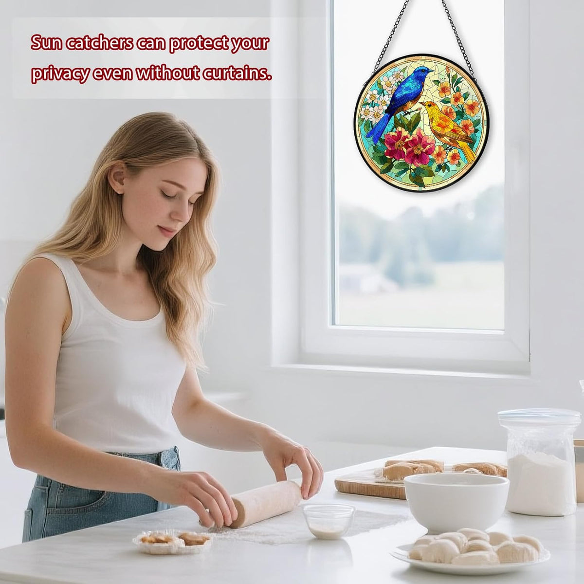 Hummingbird Stained Glass Window Hanging, Suncatcher Diamond Glass Panel Hangings, Sun Catchers