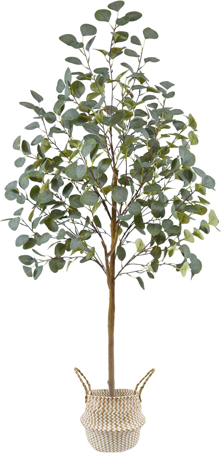 Artificial Eucalyptus Tree, 5ft Tall Mordern Fake Eucalyptus Plant with Basket, Green Silk Leaves