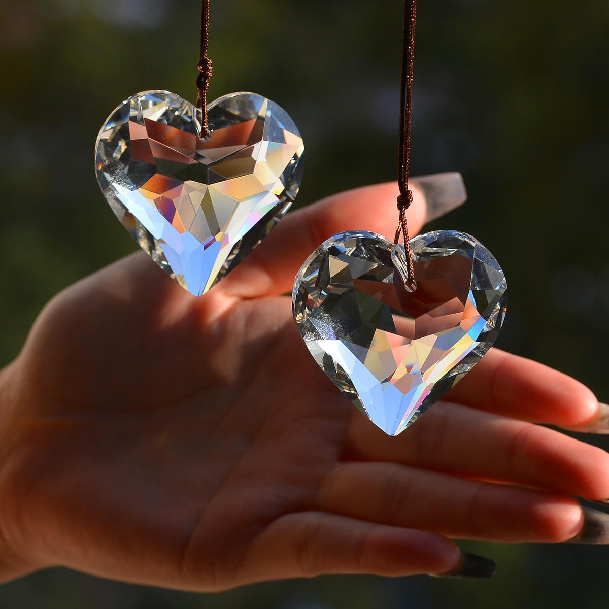 2PCS Heart Crystal Sun Catcher Prisms, STINO Hanging Suncatchers with Glass Prism Decor, Rainbow