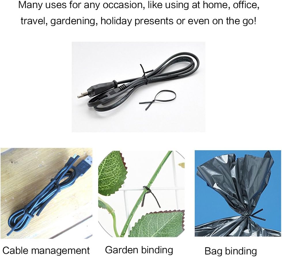 Plastic Black 6" Twist Ties, Reusable Cable Ties,Long Garbage Bag Twist Ties, Trash Bag Coated