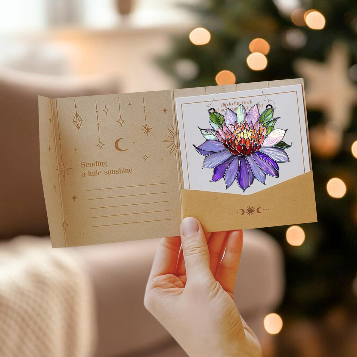 Purple Water Lily Flower Acrylic Suncatcher Stained Glass Effect Window Car Hanging Christmas