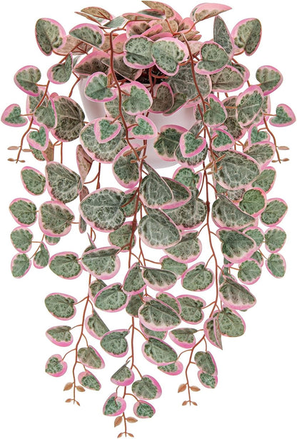 Briful Faux Hanging Plants 17'' Artificial String of Heart Vines with Semicircle Wall Mount Planter