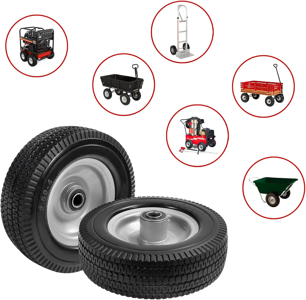 8-Inch Solid Tire Replacement - 2.50-4"Flat Free Tire and Wheel Heavy-Duty for Gorilla Carts, Yard