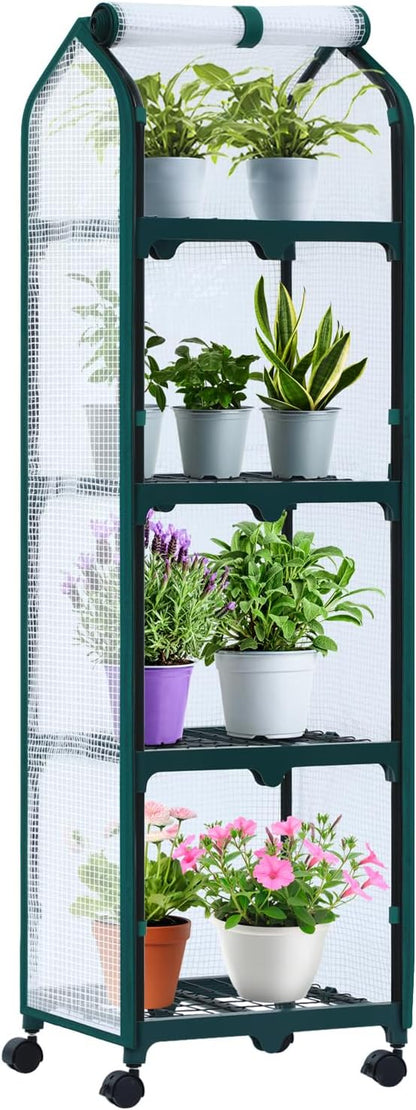 Ohuhu Mini Greenhouse for Indoor Outdoor, Small Plastic Plant Green House with Locking Wheels