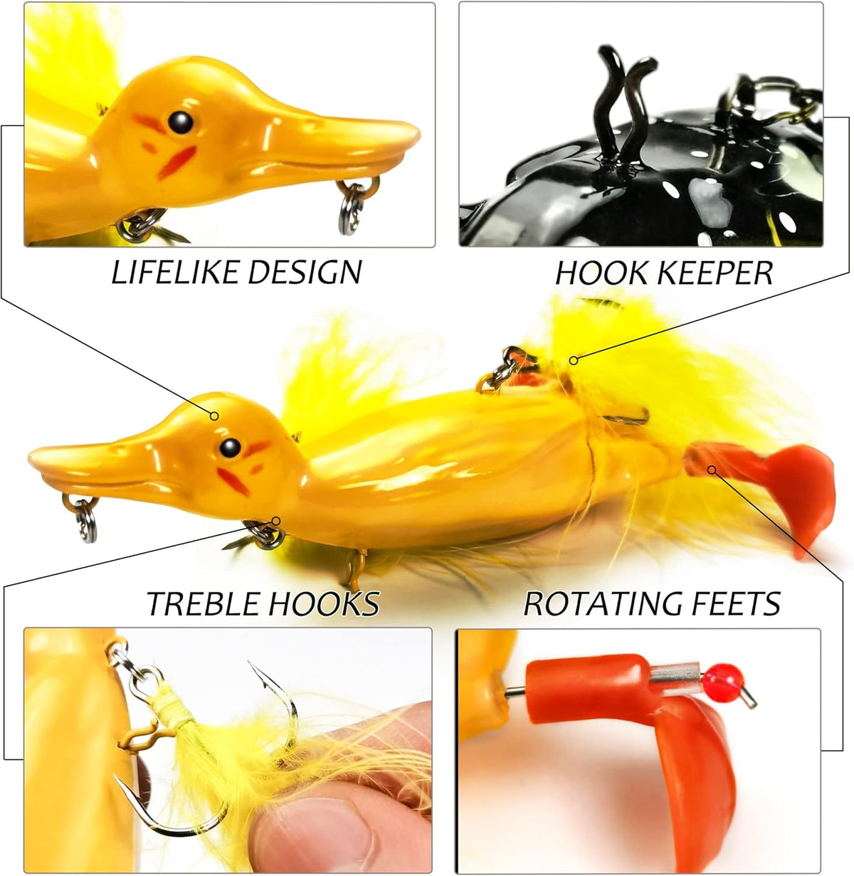 Duck Lures for Bass Fishing, Realistic Topwater Baby Duckling Baits Floating Artificial Hard