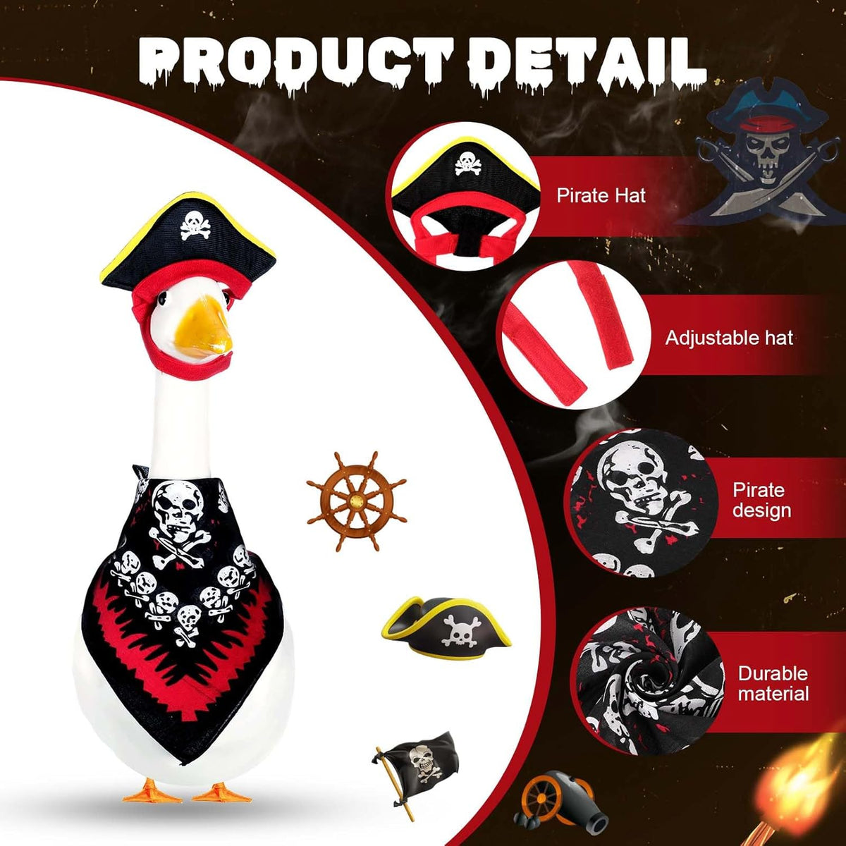 Halloween Pirate Lawn Porch Goose Outfit 23"/ 17'' Pirate Style with Bandana and Hat Costume Cement