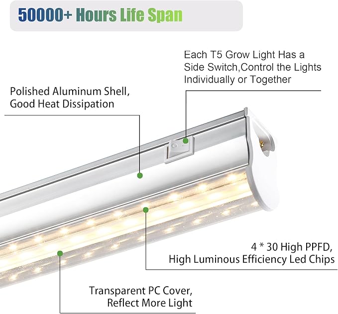 Grow Lights for Indoor Plants, 3000K Full Spectrum, 1FT Plant Growing Lamp with Side Switch, LED